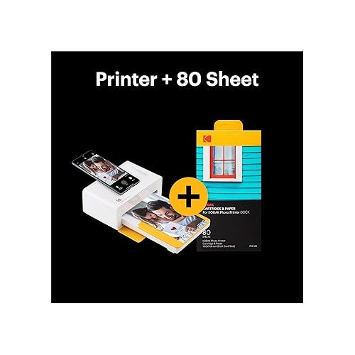  KODAK Dock Plus 4PASS Instant Photo Printer (4x6 inches) + 90 Sheets Bundle (10 Initial Sheets + 80 Sheet Pack)