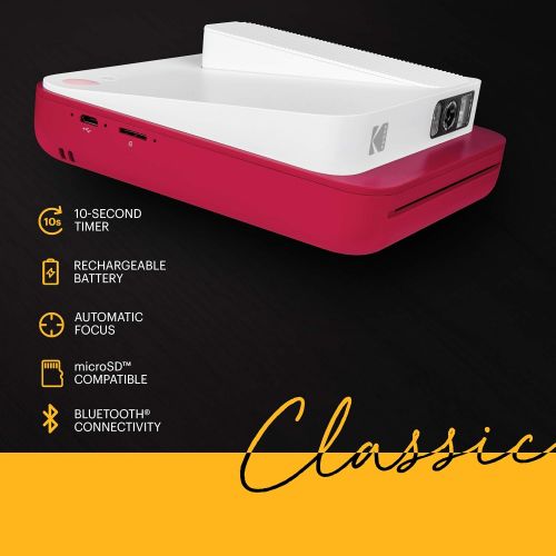  [아마존핫딜][아마존 핫딜] KODAK Smile Classic Digital Instant Camera with Bluetooth (Red) 16MP Pictures, 35 Prints Per Charge  Includes Starter Pack 3.5 x 4.25 Zink Photo Paper, Sticker Frames Edition