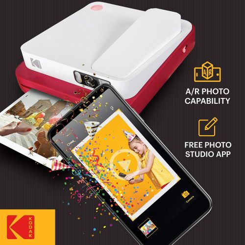  [아마존핫딜][아마존 핫딜] KODAK Smile Classic Digital Instant Camera with Bluetooth (Red) 16MP Pictures, 35 Prints Per Charge  Includes Starter Pack 3.5 x 4.25 Zink Photo Paper, Sticker Frames Edition