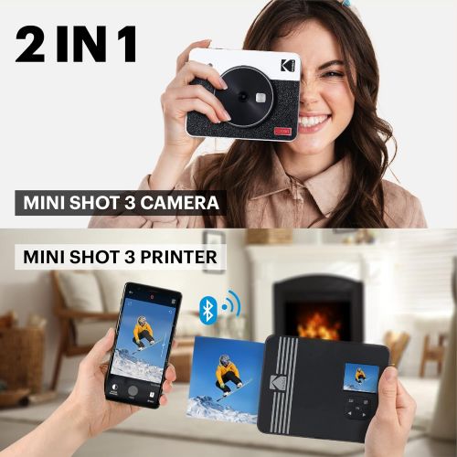  Kodak Mini Shot 3 Retro 3x3” Portable Wireless Instant Camera & Photo Printer, Compatible with iOS, Android & Bluetooth, Real Photo HD 4Pass Technology & Laminated Finish, Premium