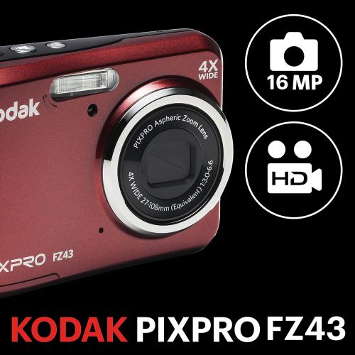  Kodak PIXPRO Friendly Zoom FZ43-RD 16MP Digital Camera with 4X Optical Zoom and 2.7 LCD Screen (Red)