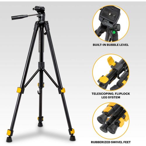  KODAK PhotoGear 62 Lightweight Tripod Compact 3-Section Flip-Lock Aluminum Tripod Adjusts 22”-62”, QuickRelease Plate, Smartphone Adapter & 1/4” to 3/8” Screw, Bubble Level, Carry