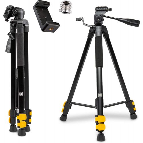  KODAK PhotoGear 62 Lightweight Tripod Compact 3-Section Flip-Lock Aluminum Tripod Adjusts 22”-62”, QuickRelease Plate, Smartphone Adapter & 1/4” to 3/8” Screw, Bubble Level, Carry