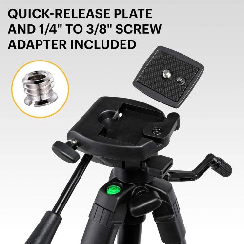  KODAK PhotoGear 62 Lightweight Tripod Compact 3-Section Flip-Lock Aluminum Tripod Adjusts 22”-62”, QuickRelease Plate, Smartphone Adapter & 1/4” to 3/8” Screw, Bubble Level, Carry