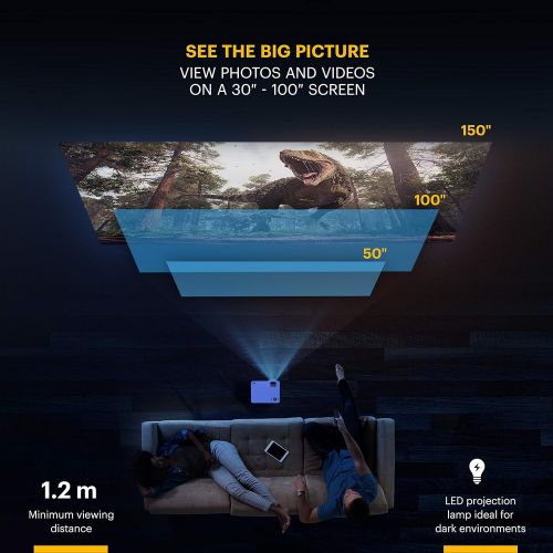  KODAK FLIK X7 Home Projector with Tripod, Case Included | Compact, Projects Up to 150” with 720p Native Resolution (Max 1080p HD) & 30,000 Hour, Lumen LED Lamp| AV, VGA, HDMI & USB