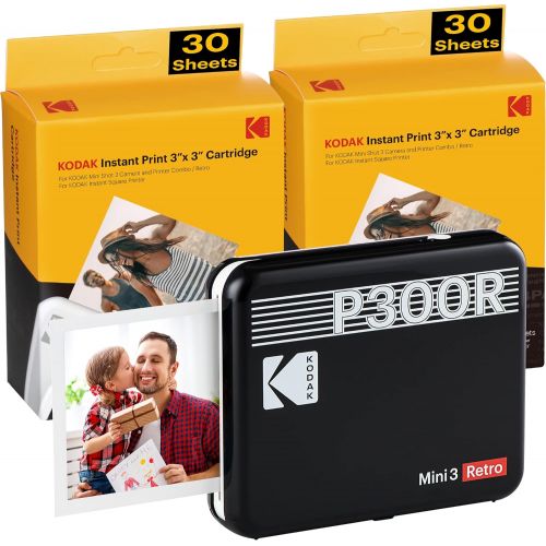  [아마존베스트]Kodak Mini 3 Square Retro Portable Printer - Social Media Photo Instant Printer  Premium App iOS & Android Compatible  Wireless Connection  3x3inch Photo - 4PASS Technology - 60