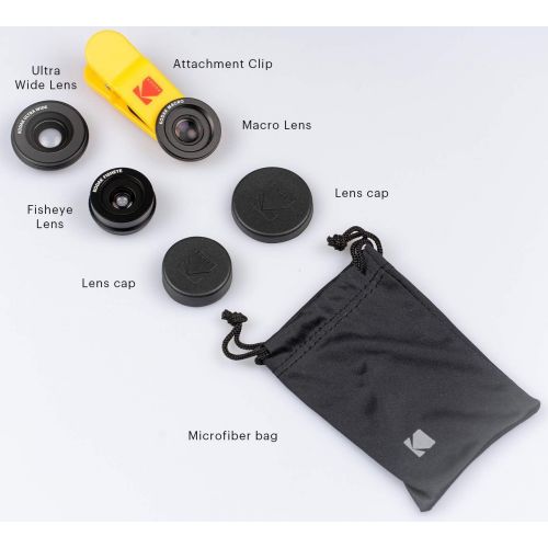  [아마존베스트]KODAK 3-in-1 Smartphone Lens Set Consisting of A 100° Wide-Angle, 15X Macro and 170° Fisheye Lens (Universal Clip Mount, Also Works with Multicams & Front Cameras) - KPA001