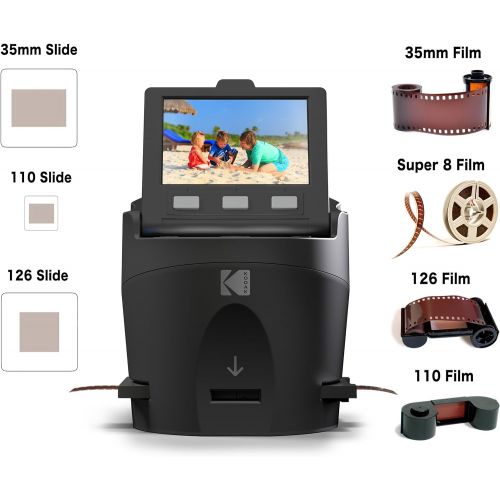  [아마존베스트]KODAK SCANZA Digital Film & Slide Scanner - Converts 35mm, 126, 110, Super 8 & 8mm Film Negatives & Slides to JPEG - Includes Large Tilt-Up 3.5 LCD, Easy-Load Film Inserts, Adapter