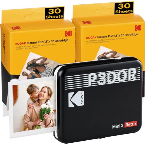  [아마존베스트]KODAK Mini 3 Square Retro Portable Printer - Social Media Photo Instant Printer  Premium App iOS & Android Compatible  Wireless Connection  3x3inch Photo - 4PASS Technology - 60