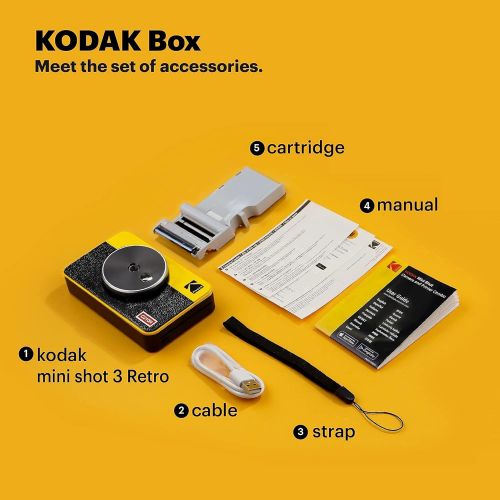  [아마존베스트]Kodak Mini Shot 2 Retro Camera and Portable Photo Printer iOS and Android 4Pass Technology (54x86mm) - Yellow - 8 Sheets