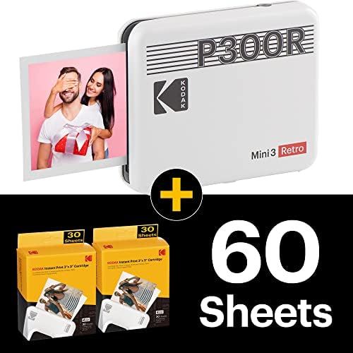  [아마존베스트]Kodak Mini 3 Retro Square (Polaroid) Instant Images in Premium Quality, Print on the Go with Mobile Phone, Mobile Photo Printer for Smartphone (iPhone & Android), Portable Bluetoot