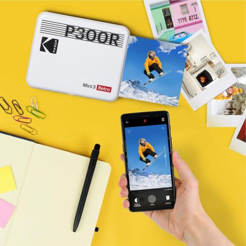  [아마존베스트]Kodak Mini 3 Retro Square (Polaroid) Instant Images in Premium Quality, Print on the Go with Mobile Phone, Mobile Photo Printer for Smartphone (iPhone & Android), Portable Bluetoot