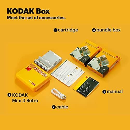  [아마존베스트]Kodak Mini 3 Retro Square (Polaroid) Instant Images in Premium Quality, Print on the Go with Mobile Phone, Mobile Photo Printer for Smartphone (iPhone & Android), Portable Bluetoot