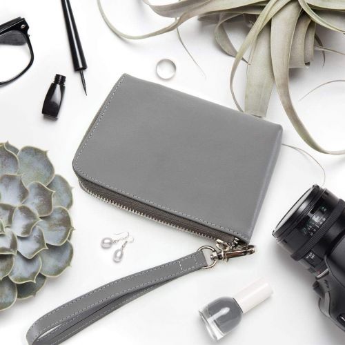  KODAK Leather Wristlet, Dressy Zipper Camera Bag, Wallet, Purse, Fits Printomatic, Mini Shot, Mini 2, Smile Printer/Camera - Grey