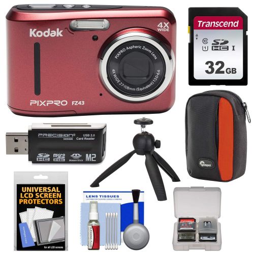  KODAK PIXPRO Friendly Zoom FZ43 Digital Camera (Red) with 32GB Card + Case + Tripod + Kit