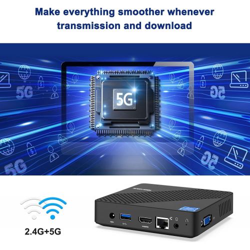  [아마존베스트]KODLIX Mini PC Intel Celeron N4000(up to 2.6GHz), DDR4 4GB/64GB eMMC Mini PC Fanless UHD 4k@60Hz, Mini Computer Support HDMI2.0a&VGA, USB3.0, 2.4/5.8G Wi-Fi, DIY NGFF 2242 SSD, Auto Power