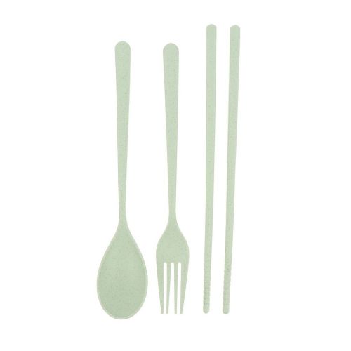  KODORIA Food Serving Plate Divided Dinner Tray Lunch Container 5 Section with Chopsticks Spoon Fork Cutlery Tableware Set - Green