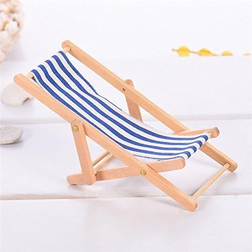  KODORIA 3pcs 1:12 Miniature Foldable Wooden Beach Chair Mini Deck Chair Longue Deck Chair Mini Furniture Accessories with Red/ Blue Stripe for Indoor Outdoor