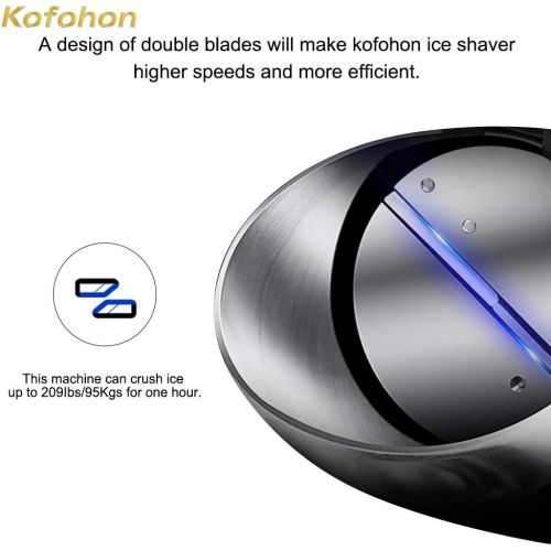  [아마존베스트]KOFOHON Ice Shaver,Electric Ice Crusher,Snow Cone Maker For Commercial&Home,Dual Stainless Steel Blades Shaved Ice Machine ,216Lbs/H,Dual Lips&Higher Ice Outlet For Plates,Bowls And Cups,3