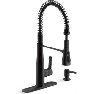 KOHLER K-REC22745-SD-BL Semi-Professional Kitchen Faucet with Soap Dispenser/Lotion Dispenser, Commercial Kitchen Sink Faucet with Pull-Down Sprayhead, Matte Black