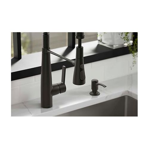  KOHLER K-REC22745-SD-BL Semi-Professional Kitchen Faucet with Soap Dispenser/Lotion Dispenser, Commercial Kitchen Sink Faucet with Pull-Down Sprayhead, Matte Black