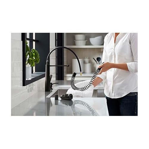  KOHLER K-REC22745-SD-BL Semi-Professional Kitchen Faucet with Soap Dispenser/Lotion Dispenser, Commercial Kitchen Sink Faucet with Pull-Down Sprayhead, Matte Black