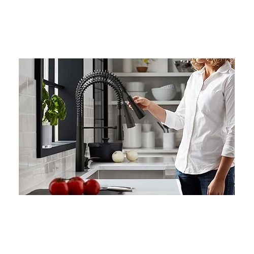  KOHLER K-REC22745-SD-BL Semi-Professional Kitchen Faucet with Soap Dispenser/Lotion Dispenser, Commercial Kitchen Sink Faucet with Pull-Down Sprayhead, Matte Black