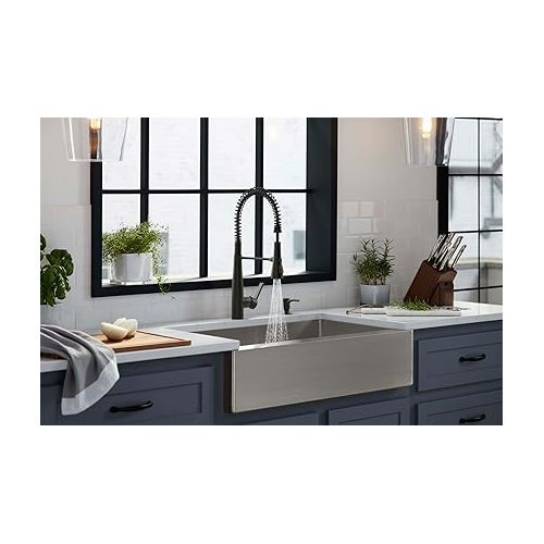  KOHLER K-REC22745-SD-BL Semi-Professional Kitchen Faucet with Soap Dispenser/Lotion Dispenser, Commercial Kitchen Sink Faucet with Pull-Down Sprayhead, Matte Black