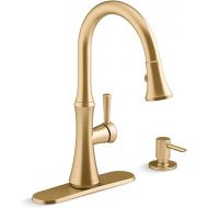 Kohler R28706-SD-2MB Kaori Single Handle Kitchen Faucet with Pull Down Sprayer and Soap Dispenser, Vibrant Brushed Moderne Brass