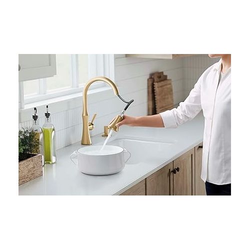  Kohler R28706-SD-2MB Kaori Single Handle Kitchen Faucet with Pull Down Sprayer and Soap Dispenser, Vibrant Brushed Moderne Brass