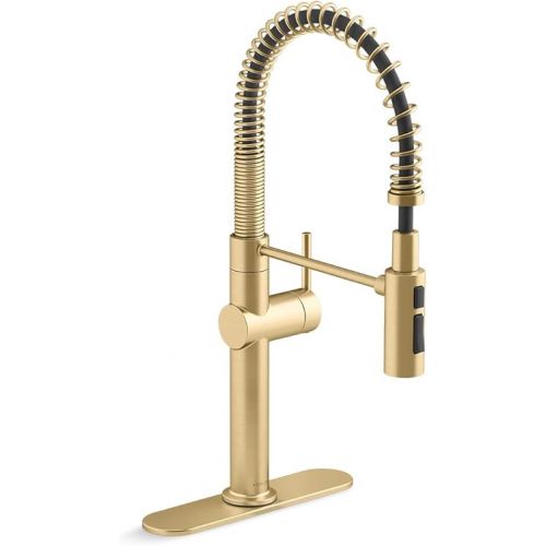  KOHLER 22973-2MB Crue High-Arc Kitchen Faucet with Pull Down Spring Spout, Professional Pre-Rinse Kitchen Faucet, Commercial Faucet, Vibrant Brushed Moderne Brass