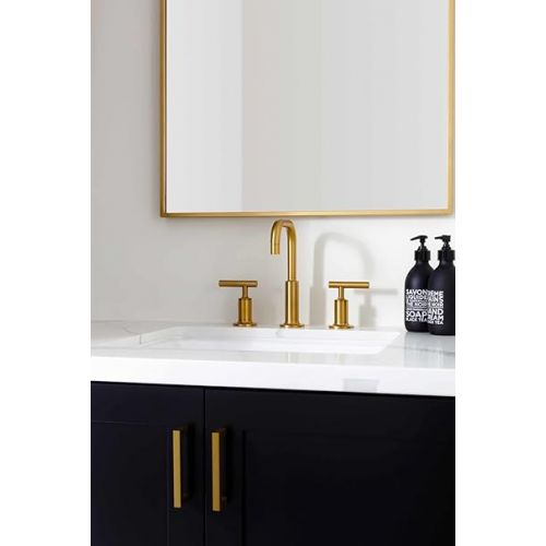  KOHLER K-14406-4-2MB Purist Bathroom Sink Faucet, Widespread Low Lever Handles and Low Gooseneck Spout, Vibrant Brush Moderne Brass