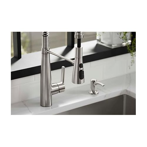  KOHLER K-R22745-SD-VS Semi-Professional Kitchen Faucet with Soap Dispenser/Lotion Dispenser, Commercial Kitchen Sink Faucet with Pull-Down Sprayhead, Vibrant Stainless