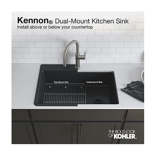 KOHLER 8185-1-CM1 K-8185-1-CM1 Kennon 33 in. x 22 in. x 9-5/8 in. Neoroc top Mount Double-Equal Kitchen Sink, Matte Black
