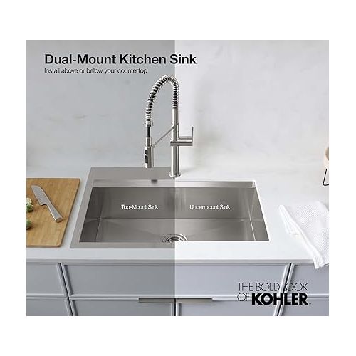  KOHLER Task Kitchen Sink, Stainless Steel Dual Mount Single Bowl, 33