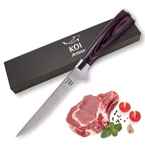 KOI ARTISAN Chefs Boning Knife Deboning Fish and Meat 6 Inches Blade Stylish Damascus Pattern Professional Kitchen Knife Japanese High Carbon Stainless Steel Stain & Corr