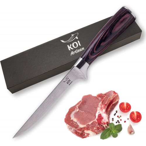  KOI ARTISAN Chefs Boning Knife Deboning Fish and Meat 6 Inches Blade Stylish Damascus Pattern Professional Kitchen Knife Japanese High Carbon Stainless Steel Stain & Corr