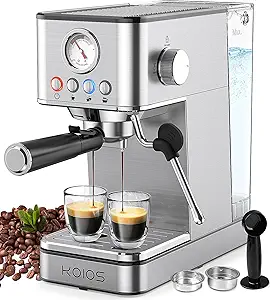 KOIOS Espresso Machines, Upgraded 1200W Espresso Maker with Foaming Steam Wand, 20 Bar Semi-Automatic Steam Espresso Coffee Maker for home, 58oz removable Water Tank, PID Control System