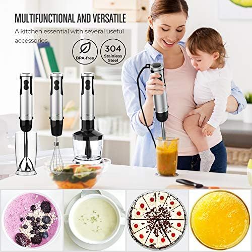  [아마존베스트]KOIOS Powerful 800W 4-in-1 Hand Immersion Blender 12 Speeds, Includes 304 Stainless Steel Stick Blender, 600ml Mixing Beaker, 500ml Food Processor, and Whisk Attachment, Multi-Purp