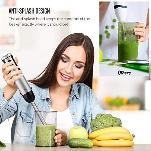  [아마존베스트]KOIOS Powerful 800W 4-in-1 Hand Immersion Blender 12 Speeds, Includes 304 Stainless Steel Stick Blender, 600ml Mixing Beaker, 500ml Food Processor, and Whisk Attachment, Multi-Purp