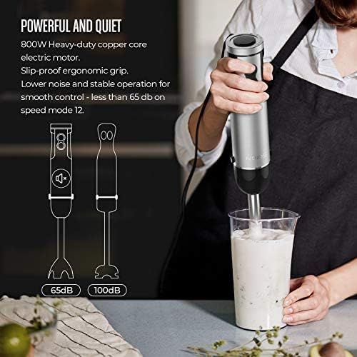  [아마존베스트]KOIOS Powerful 800W 4-in-1 Hand Immersion Blender 12 Speeds, Includes 304 Stainless Steel Stick Blender, 600ml Mixing Beaker, 500ml Food Processor, and Whisk Attachment, Multi-Purp