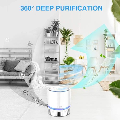 Air Purifiers for Home, KOIOS H13 HEPA Air Purifier for Bedroom Small Room Office Desk, Air Filter for Pets Hair Dander Smoke Pollen, Night Light,100% Ozone Free