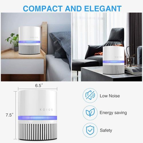  Air Purifiers for Home, KOIOS H13 HEPA Air Purifier for Bedroom Small Room Office Desk, Air Filter for Pets Hair Dander Smoke Pollen, Night Light,100% Ozone Free