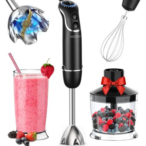  KOIOS 800-Watt/ 12-Speed Immersion Hand Blender(Titanium Reinforced), Turbo for Finer Results, 4-in-1 Set Includes BPA-Free Food Chopper / Egg Beater / Beaker, Ergonomic Grip, Deta