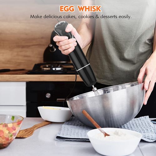  KOIOS 800-Watt/ 12-Speed Immersion Hand Blender(Titanium Reinforced), Turbo for Finer Results, 4-in-1 Set Includes BPA-Free Food Chopper / Egg Beater / Beaker, Ergonomic Grip, Deta