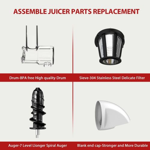  KOIOS Juicer, Masticating Juicer Machine, Slow Juice Extractor with Reverse Function, Cold Press Juicer Machines with Quiet Motor, Easy to Clean with Brush