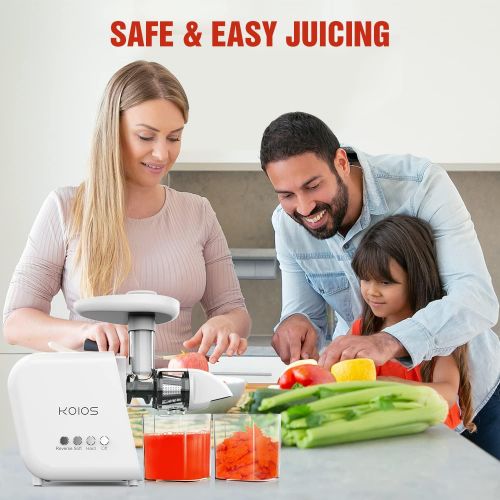  KOIOS Juicer, Masticating Juicer Machine, Slow Juice Extractor with Reverse Function, Cold Press Juicer Machines with Quiet Motor, Easy to Clean with Brush