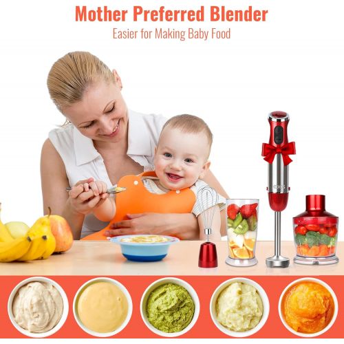  KOIOS 800W 4-in-1 Multifunctional Hand Immersion Blender, 12 Speed, 304 Stainless Steel Stick Blender, Titanium Plated, 600ml Mixing Beaker, 500ml Food Processor, Whisk Attachment,