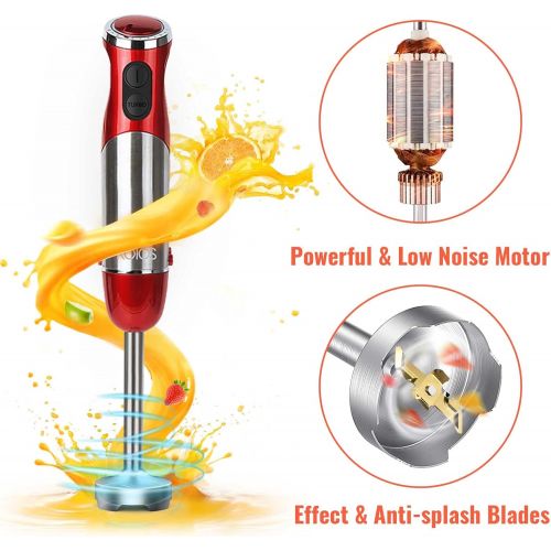  KOIOS 800W 4-in-1 Multifunctional Hand Immersion Blender, 12 Speed, 304 Stainless Steel Stick Blender, Titanium Plated, 600ml Mixing Beaker, 500ml Food Processor, Whisk Attachment,