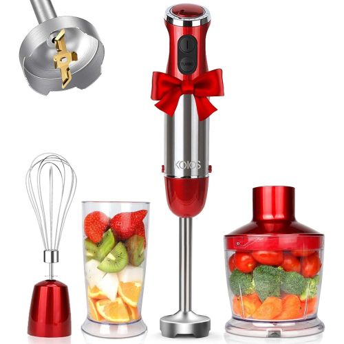  KOIOS 800W 4-in-1 Multifunctional Hand Immersion Blender, 12 Speed, 304 Stainless Steel Stick Blender, Titanium Plated, 600ml Mixing Beaker, 500ml Food Processor, Whisk Attachment,